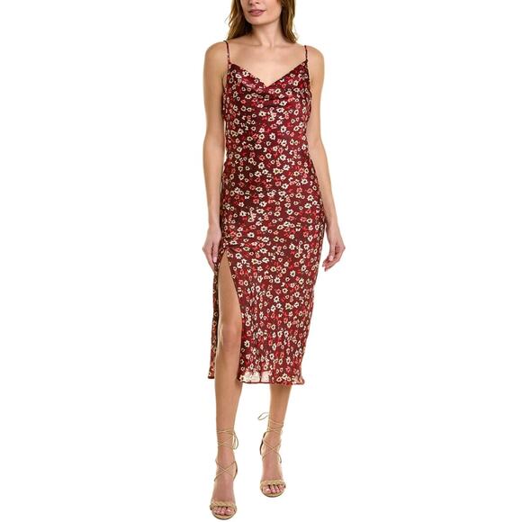 BCBGeneration Floral Cown Neck Satin Midi Dress - Picture 1 of 10
